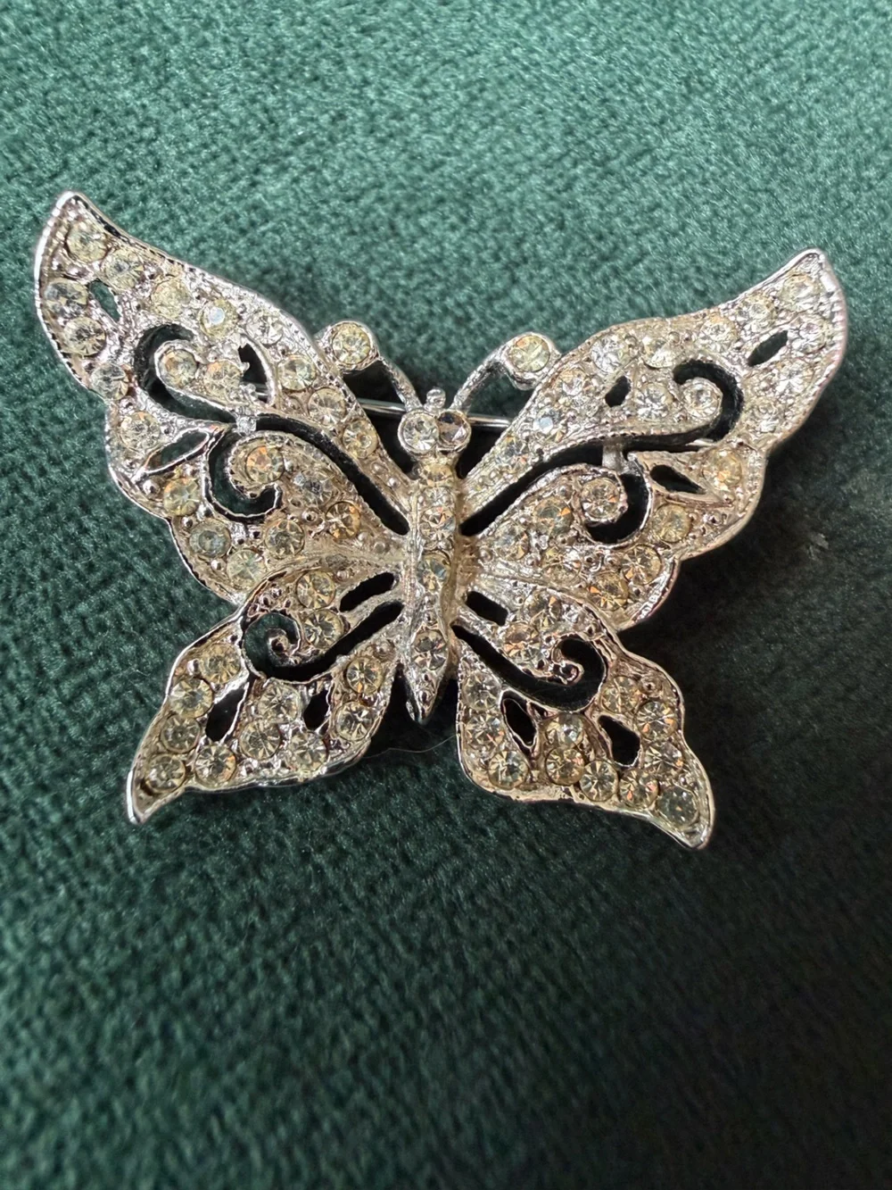 Vintage Signed Hedy Silver Tone Rhinestone Butterfly Brooch Pin